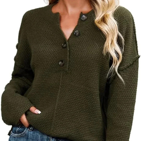 Cupshe long sleeve pullover sweater solid fall winter textured Half buttoned - Picture 1 of 5